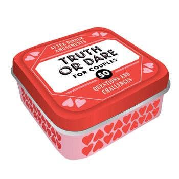 Red box labeled After Dinner Amusements: Truth or Dare for Couples with 50 games and questions for adults.