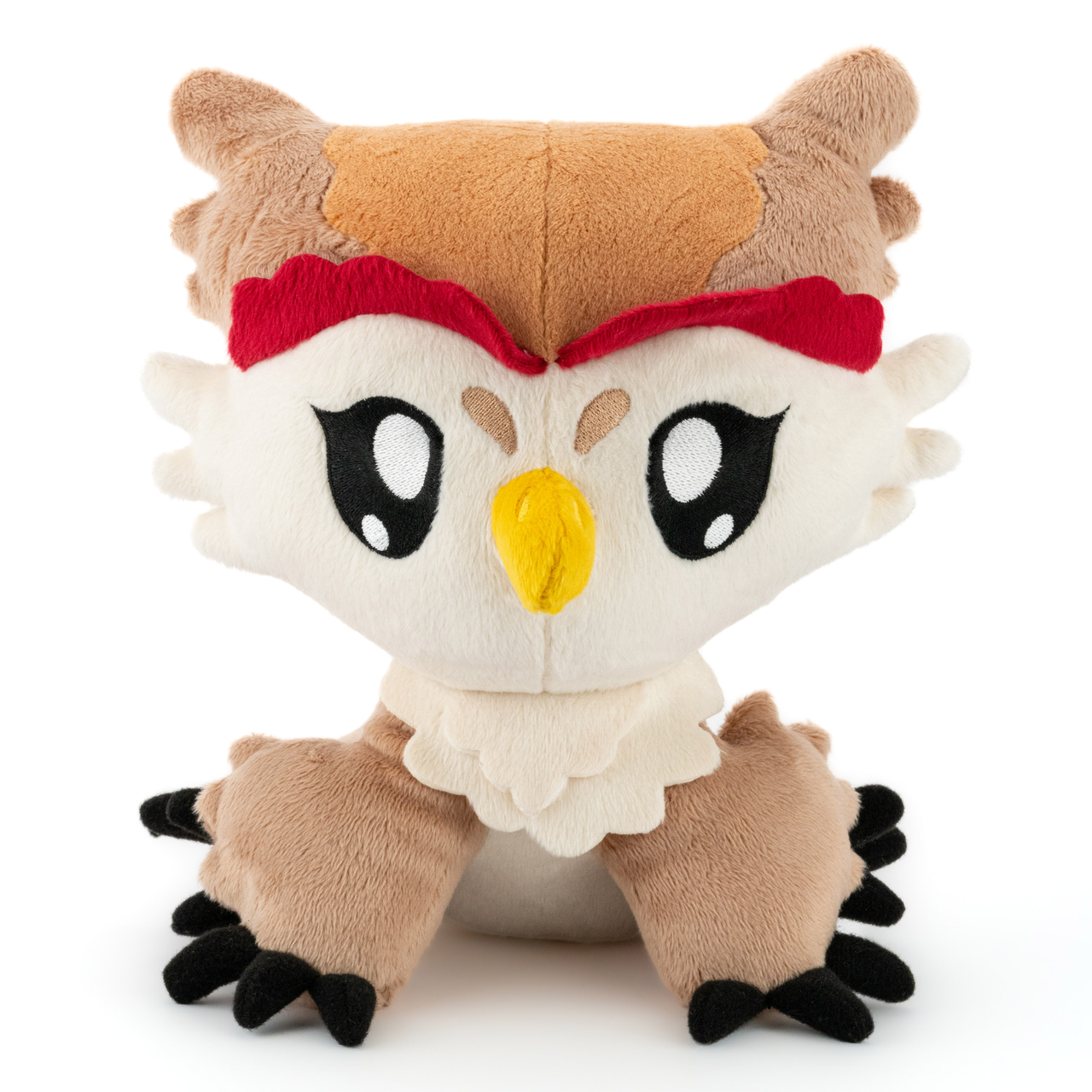 Owlbear Dawn 8 inch plush, TTRPG-inspired, featuring big eyes, red eyebrows, and fluffy wings.