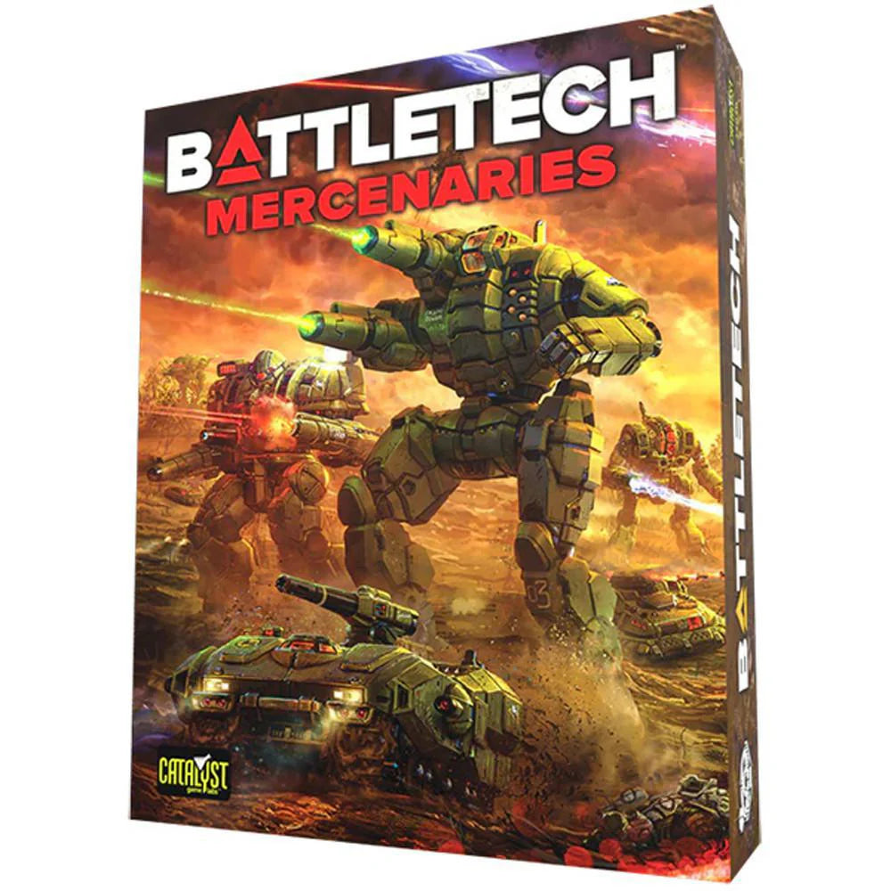 Battletech: Mercenaries Limited Edition Box Set cover featuring BattleMechs and tanks in combat.