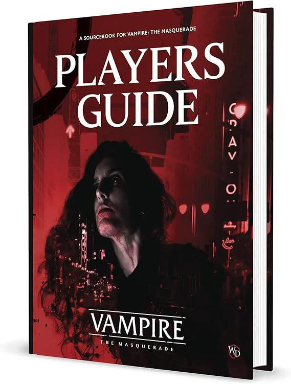 Vampire: The Masquerade 5e Players Guide book cover, referencing a city scene and clan sourcebook.