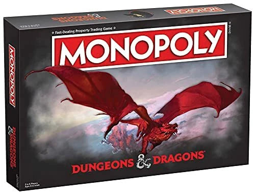 Monopoly Dungeons & Dragons board game with a red dragon on the box.