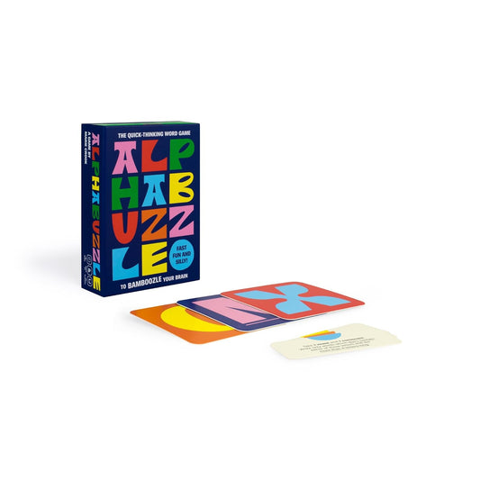 Alphabuzzle family game box with cards and rule card.