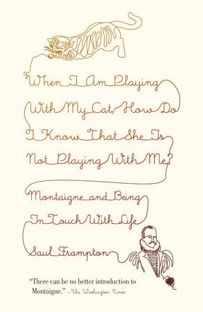Book cover titled When I Am Playing with My Cat, How Do I Know That She Is Not Playing with Me? with cat and man line art.