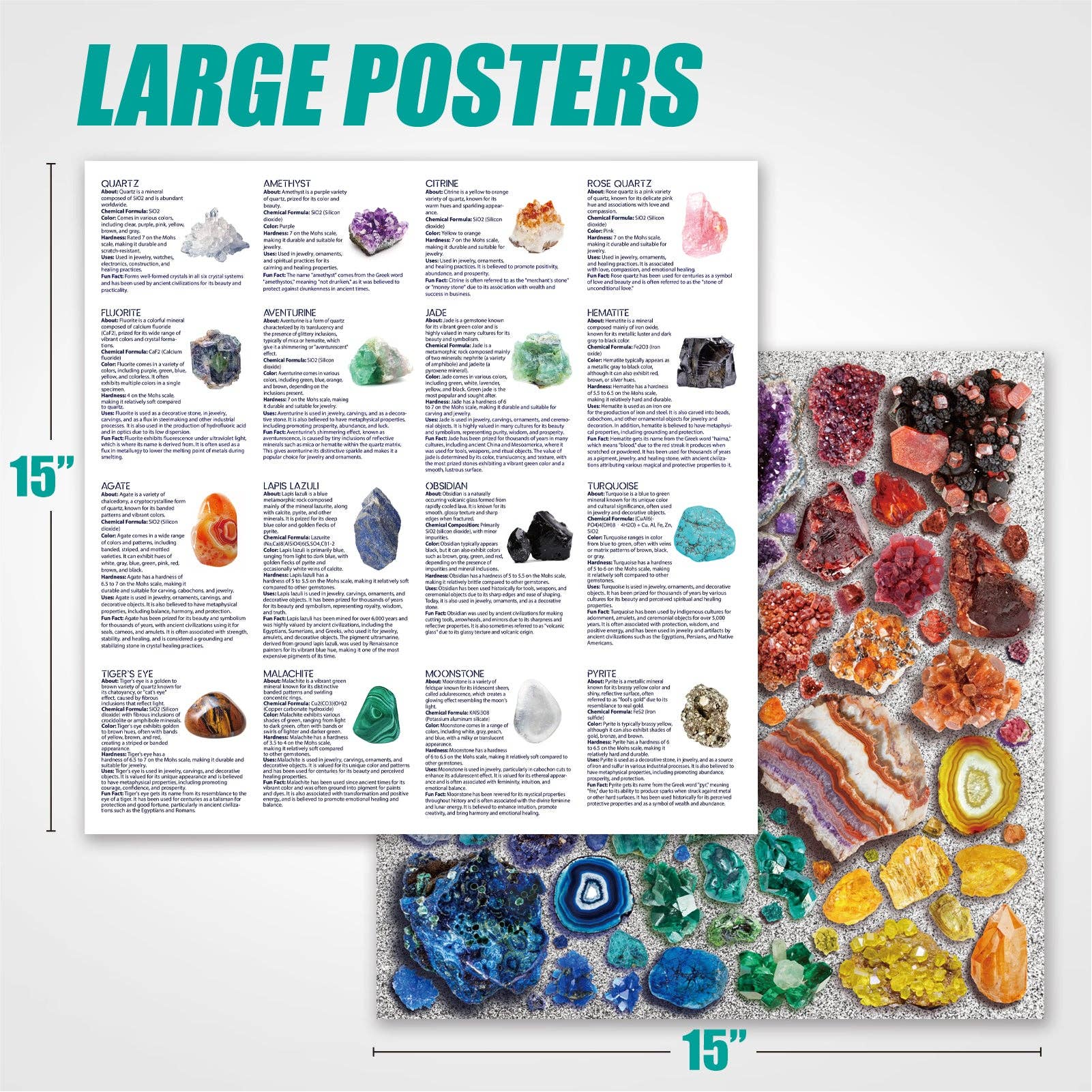Chromatic Crystals 1000 Piece Puzzle with images and facts about minerals and gemstones.