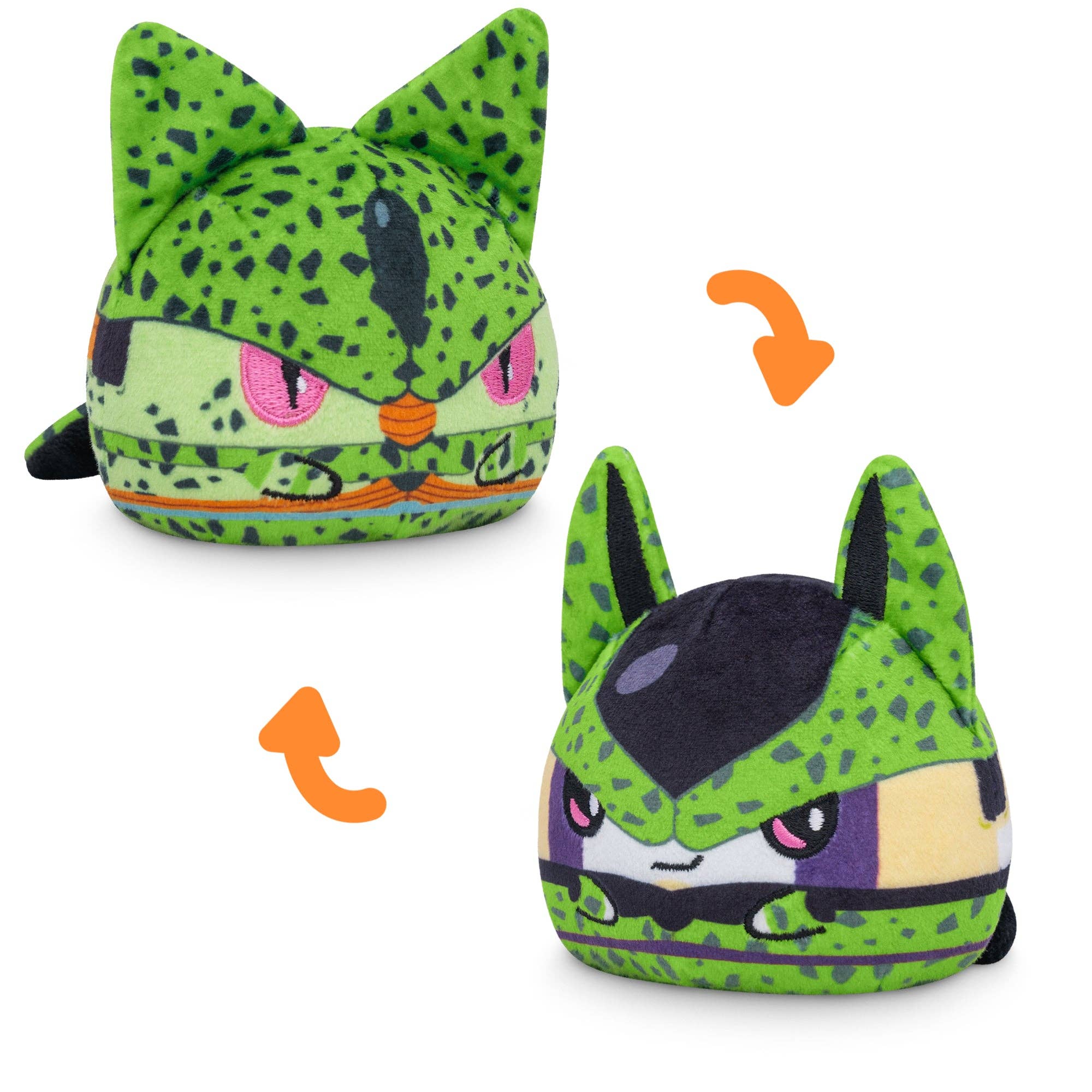 Dragon Ball Z reversible plushie, featuring green and black-spotted forms.