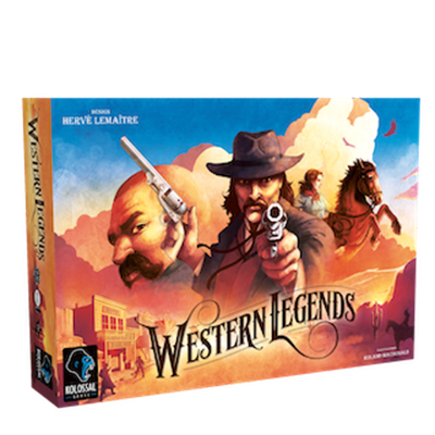 Western Legends game box featuring two cowboys, one aiming a pistol, and a horse.