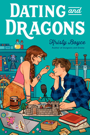 Two children play Dating and Dragons at a desk with fantasy-themed items. Product is the Dating and Dragons game.