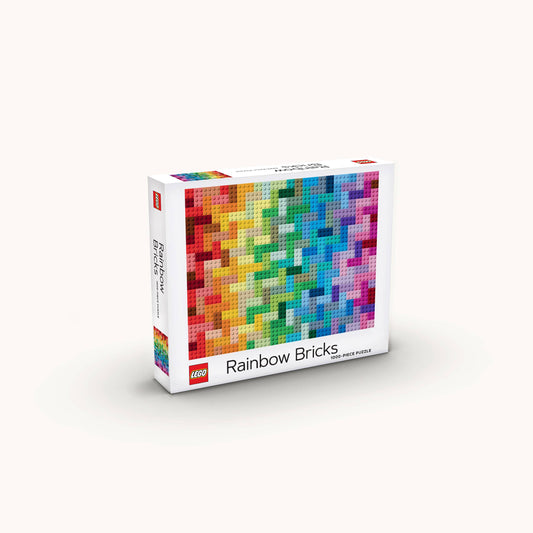 LEGO Rainbow Bricks Puzzle, 1000-piece jigsaw with pixelated gradient design.