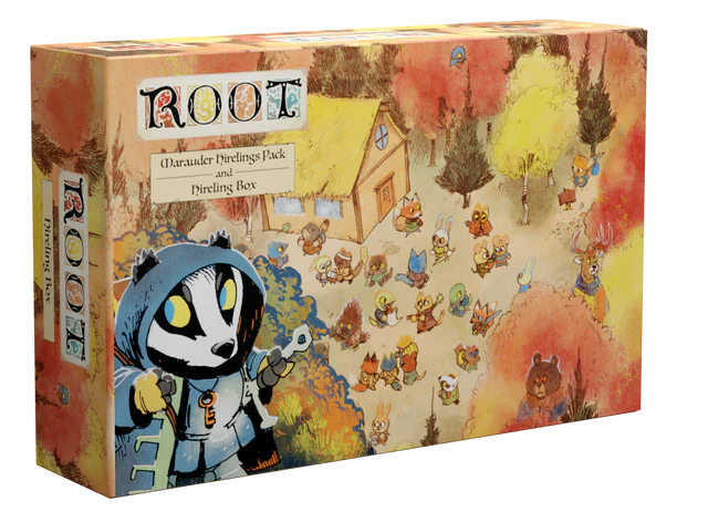 Root Marauder Hirelings Pack & Hireling Box with woodland animal illustrations, including a badger holding a wrench.