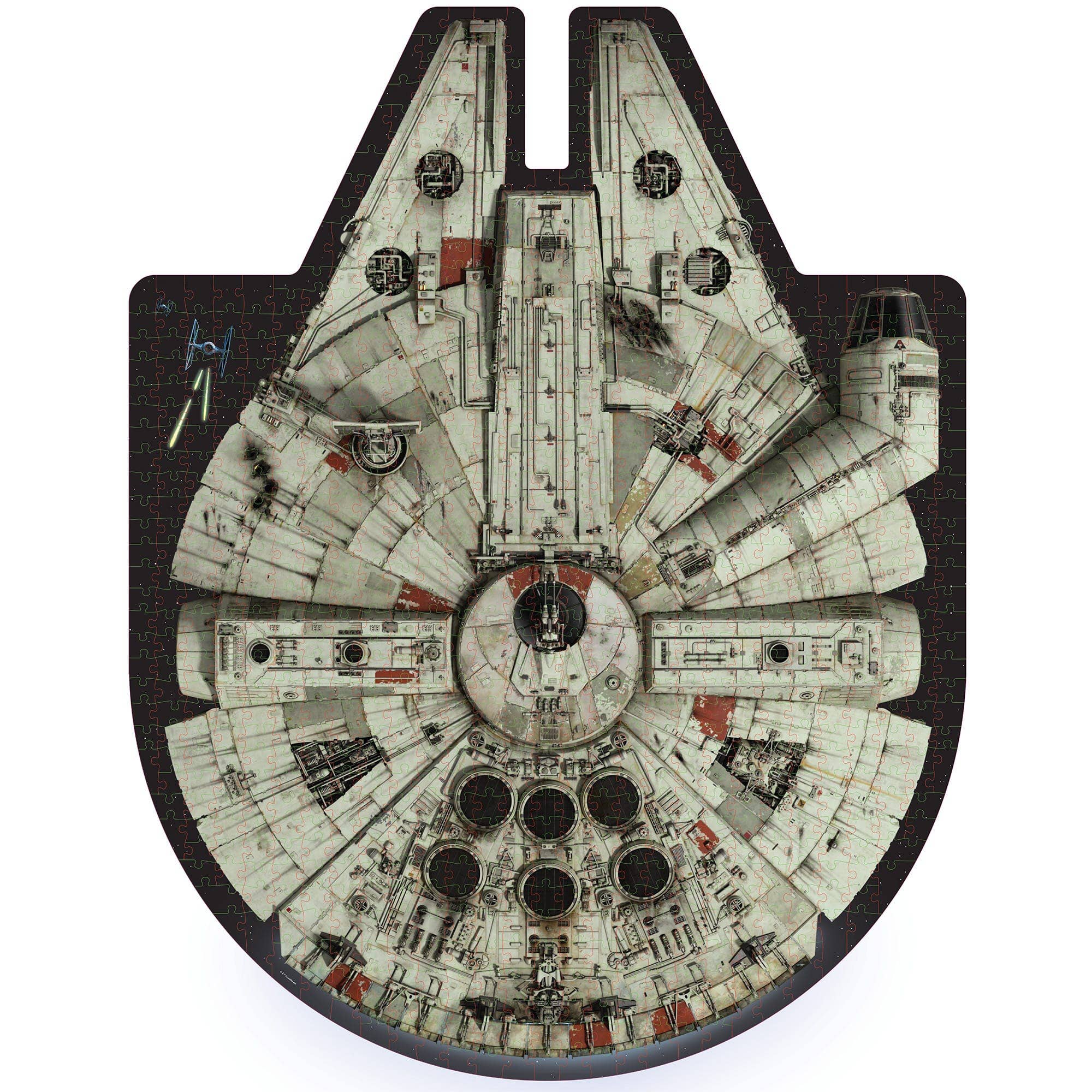 Star Wars Millennium Falcon Jigsaw Puzzle and Trivia set shown from above.