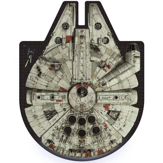Star Wars Millennium Falcon Jigsaw Puzzle and Trivia set shown from above.