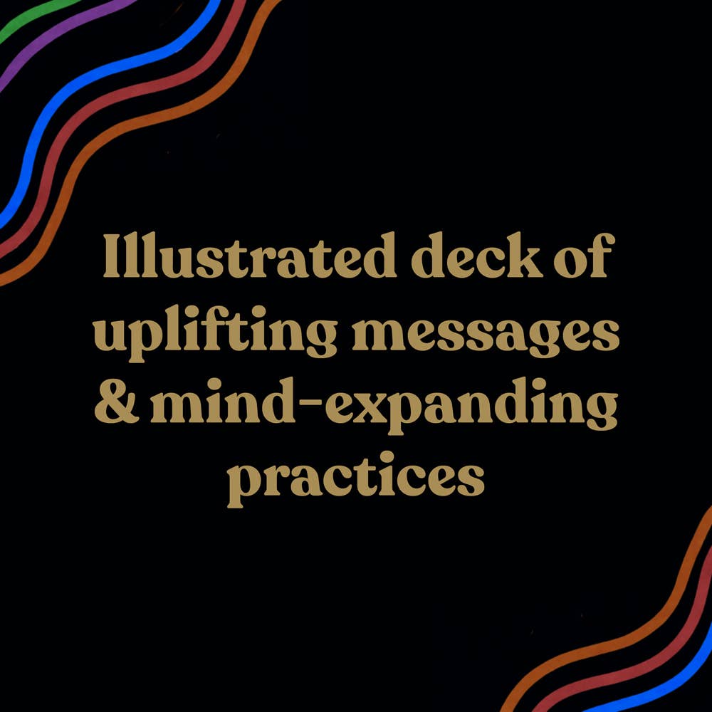 All of You Is Magic Deck with uplifting messages and self-discovery practices, black box, colorful wave design.