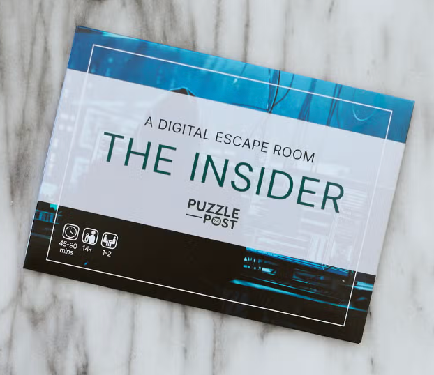Card displaying: Interactive Escape Room - the Insider. Mystery game information listed below.
