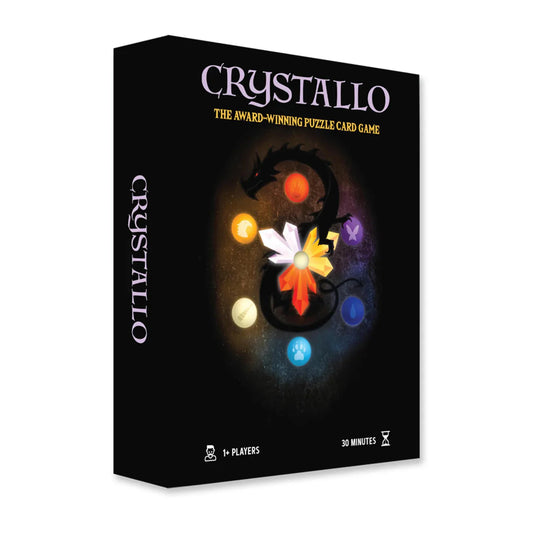 Crystallo solitaire puzzle card game featuring a dragon, crystals, and magical creatures.