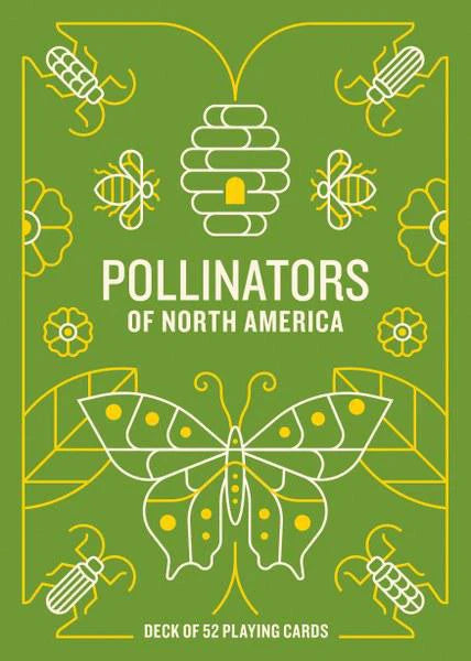 Pollinators of North America Deck in a green card box with outlined bee, butterfly, hive, and flower illustrations.