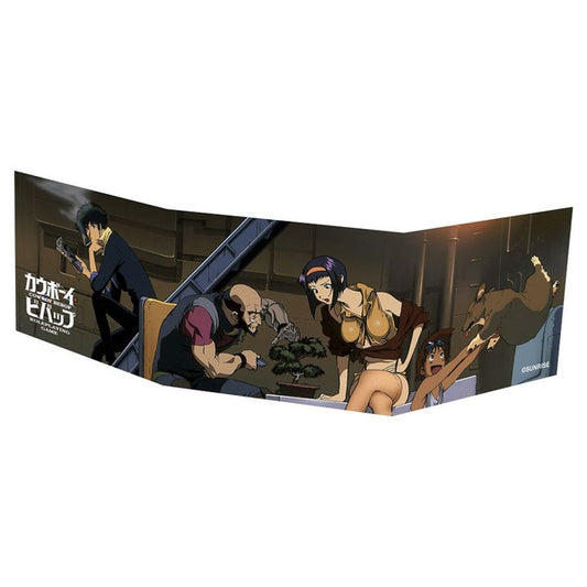 Cowboy Bebop TTRPG: Big Shot Screen featuring four anime characters and a dog.