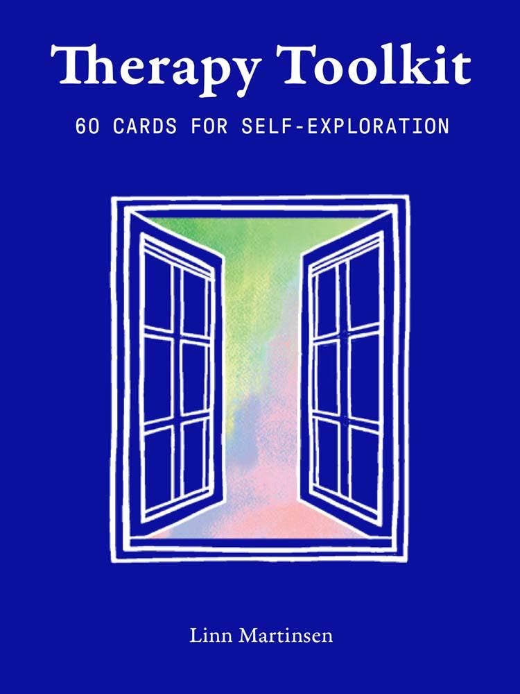 Therapy Toolkit: 60 self-exploration cards by Linn Martinsen, cover shows open window illustration.