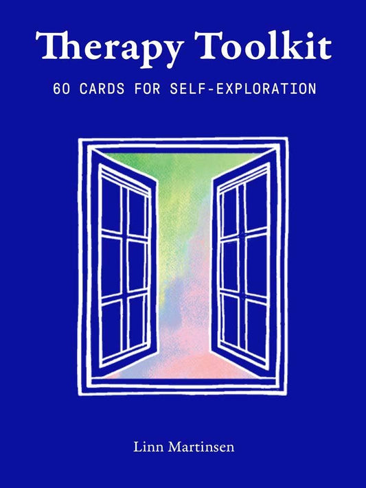 Therapy Toolkit: 60 self-exploration cards by Linn Martinsen, cover shows open window illustration.