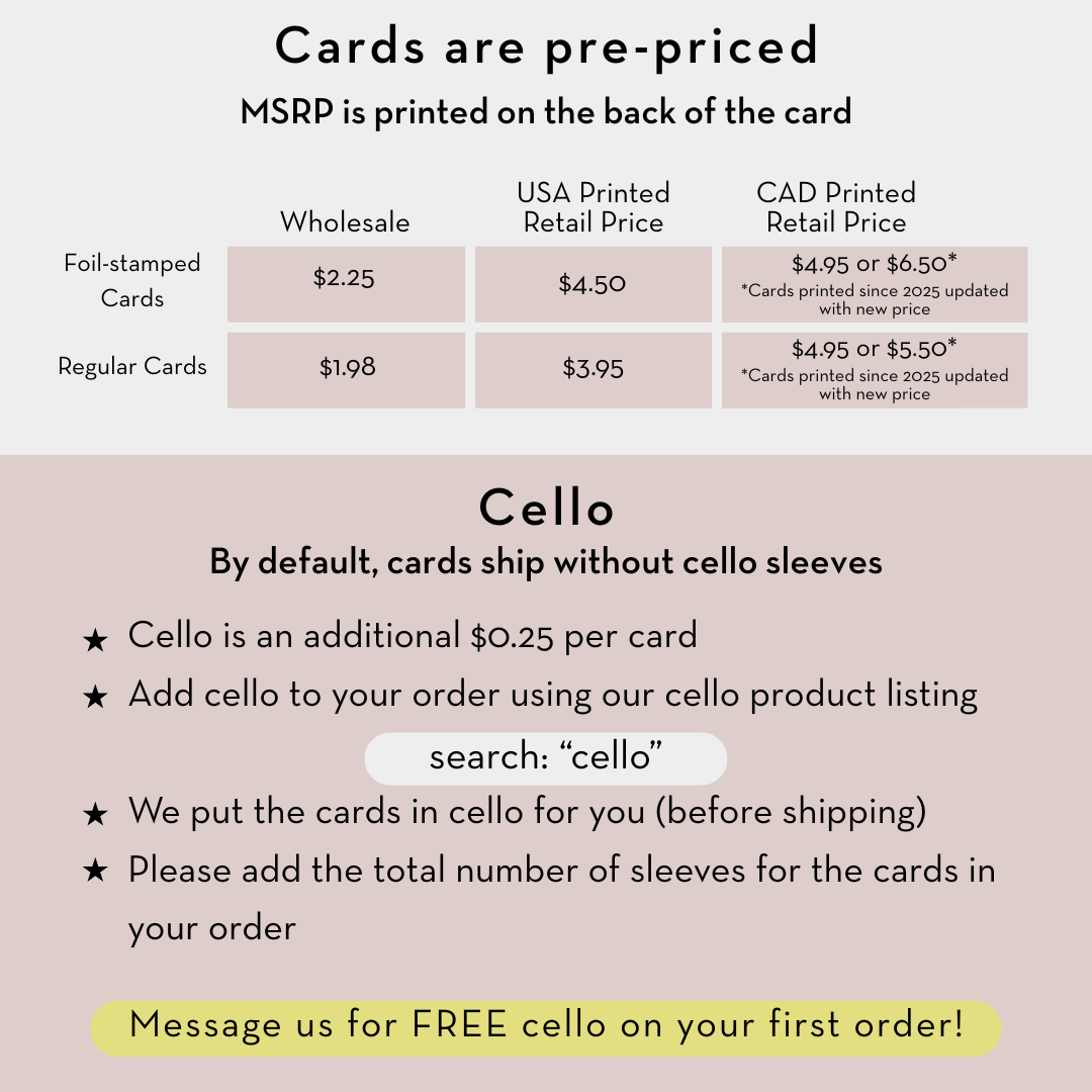 Welcome Little One Animals Baby Card with gold foil; yellow banner notes free cello on first order.