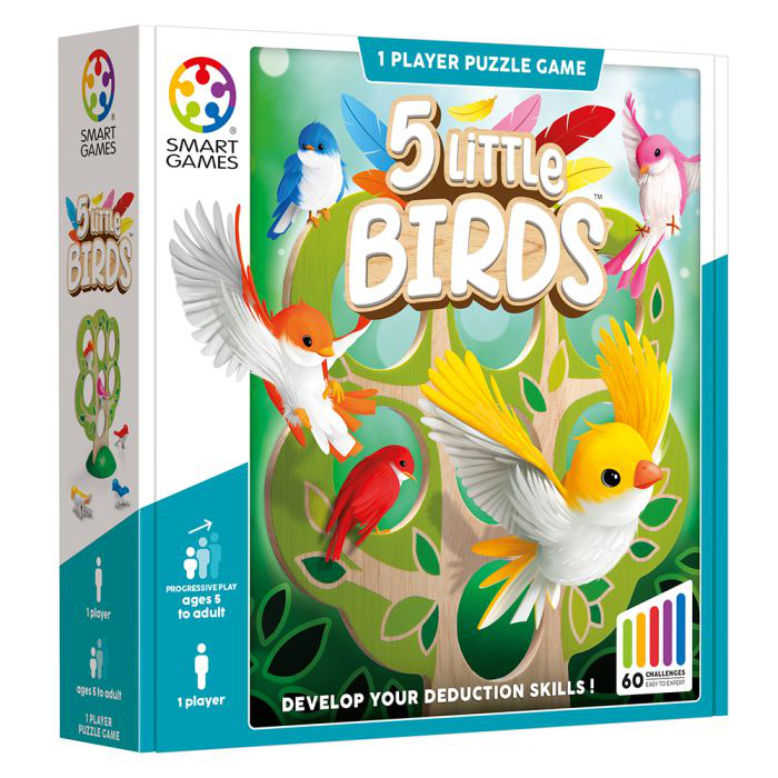 5 Little Birds logic game for ages 5 and up in a colorful, leafy box.