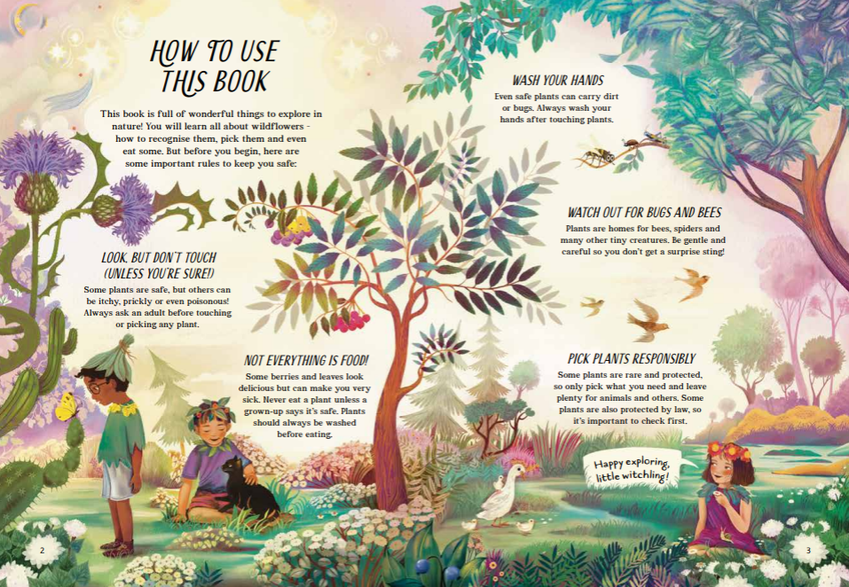 A Guide to Plants for Little Witchlings book featuring kids, magical plants, and creatures.