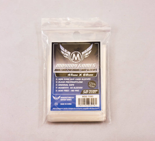 Premium Mini Euro Card Sleeve 50 Pack (45 x 68 mm) in clear plastic bag.