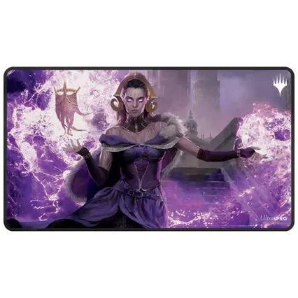 Liliana, the Last Hope Magic Playmat showing Liliana casting magic with a dragon and castle in the background.