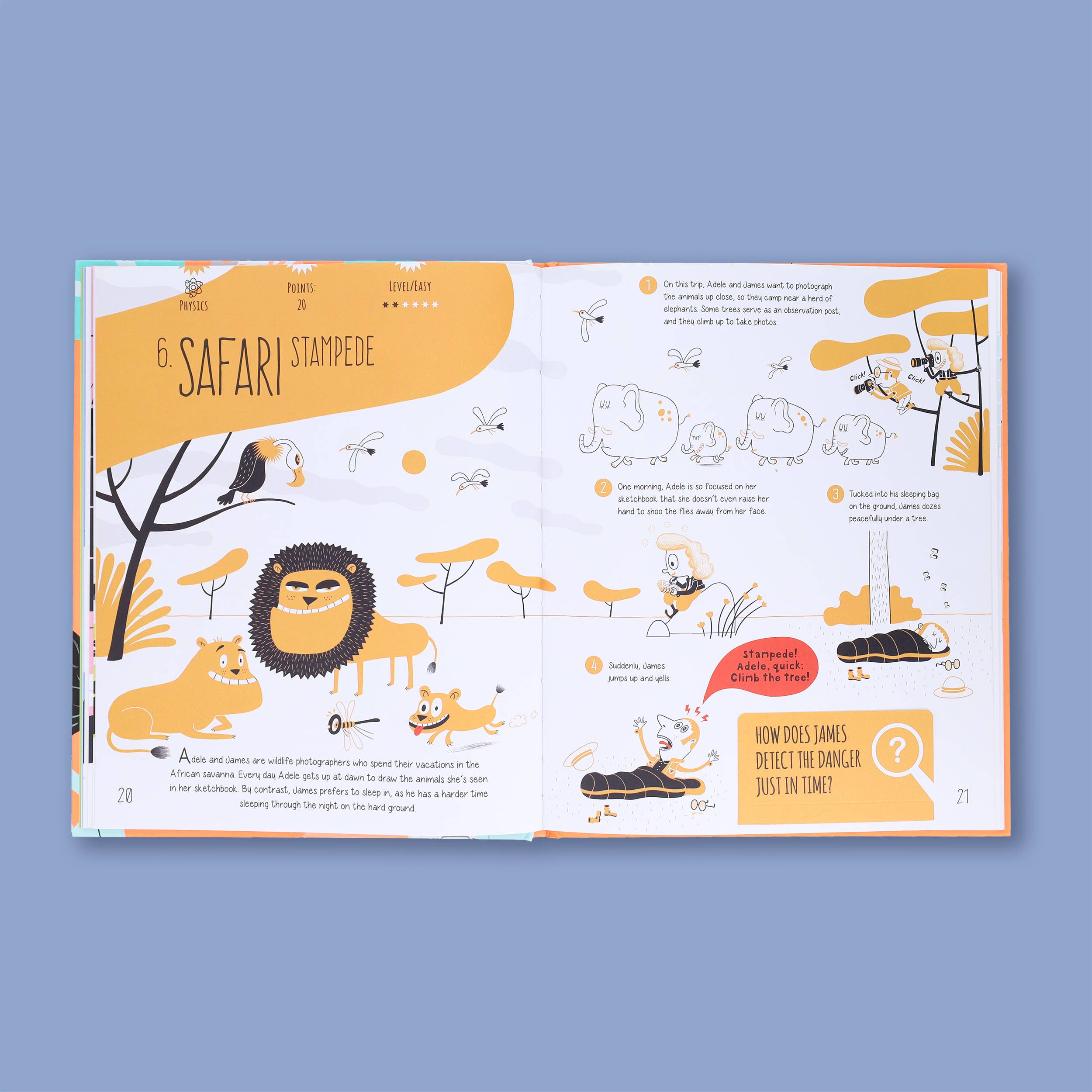 Sleuth & Solve: Science book featuring STEM puzzles, a photographer couple, and African wildlife.