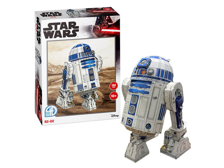 4D Star Wars R2-D2 model kit with assembled figure and box, for ages 10 and up.