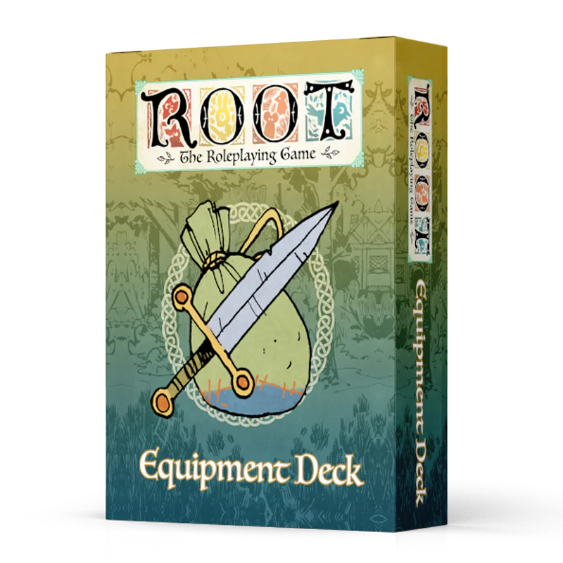 Root RPG Equipment Deck box with sword and bag illustration on front.