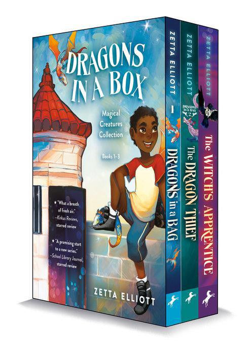 Dragons In A Box Book Set featuring a Black boy, dragons, and magical adventures in an urban fantasy series.
