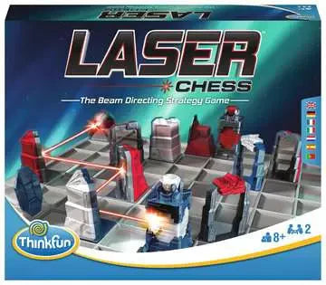 Laser Chess board game for 2 players, includes mirrors and laser paths; suitable for ages 8 and up.