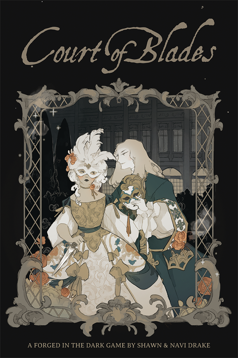 Court of Blades fantasy renaissance intrigue RPG featuring masked nobles at a lavish ball.