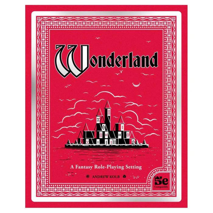 Red Wonderland RPG book cover featuring a black-and-white castle on water.