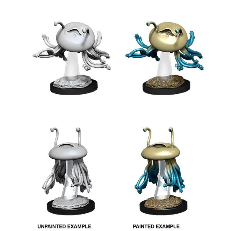 Four D&D Nolzurs Marvelous Miniatures W12 Flumph figures: two painted, two unpainted.