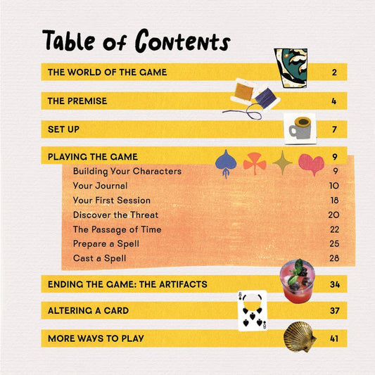 Bonds Between card crafting game rulebook, table of contents, pages 2–41.