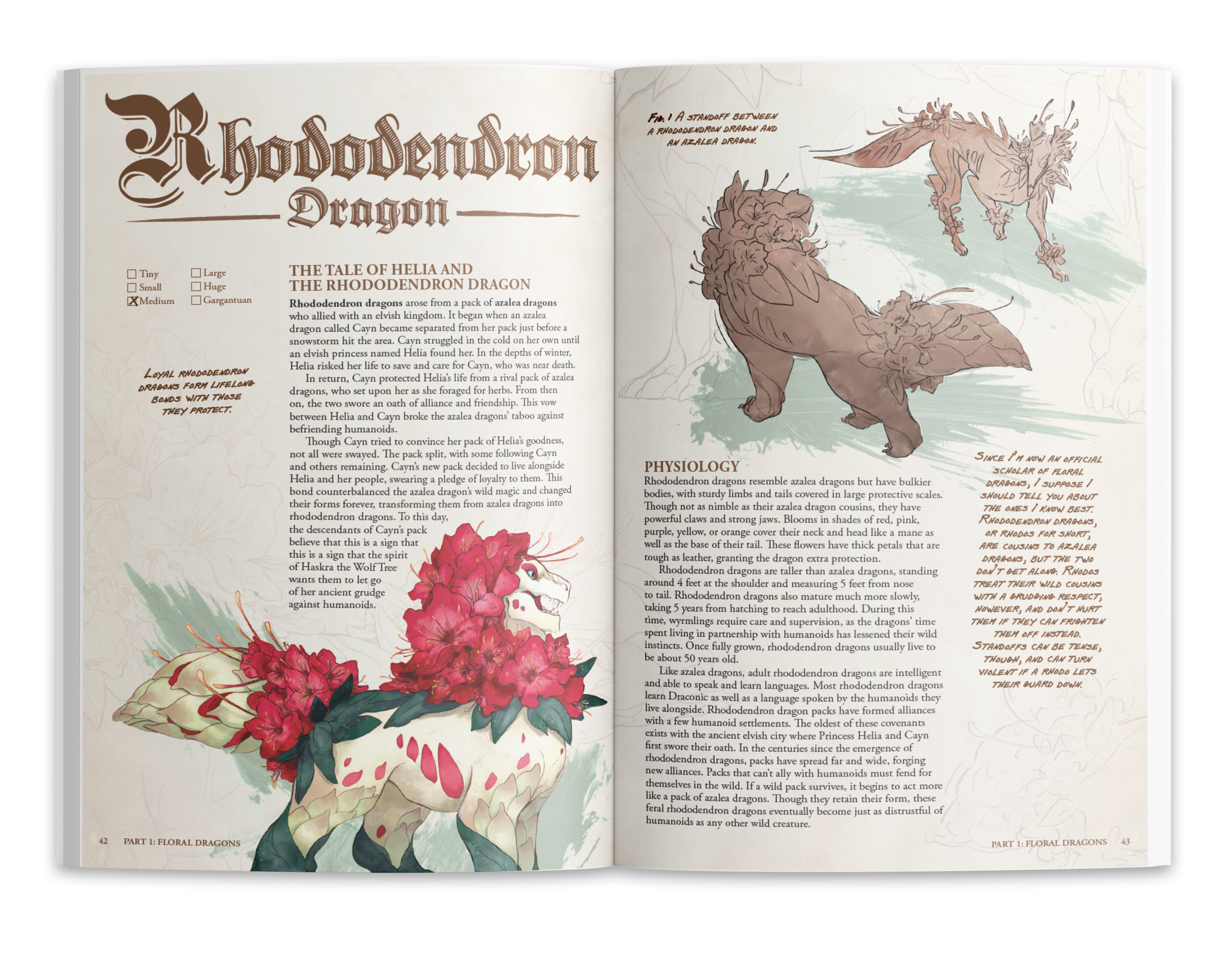 The Field Guide To Floral Dragons deluxe hardcover for D&D 5e, featuring lore and art of flower dragons.