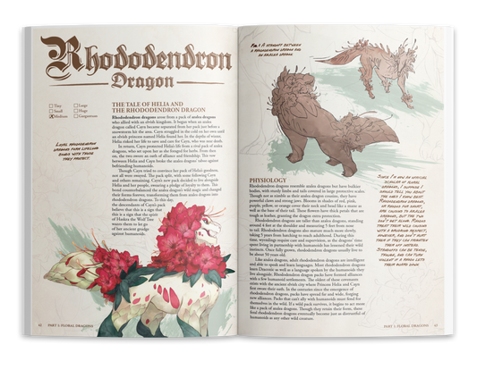 The Field Guide To Floral Dragons deluxe hardcover for D&D 5e, featuring lore and art of flower dragons.