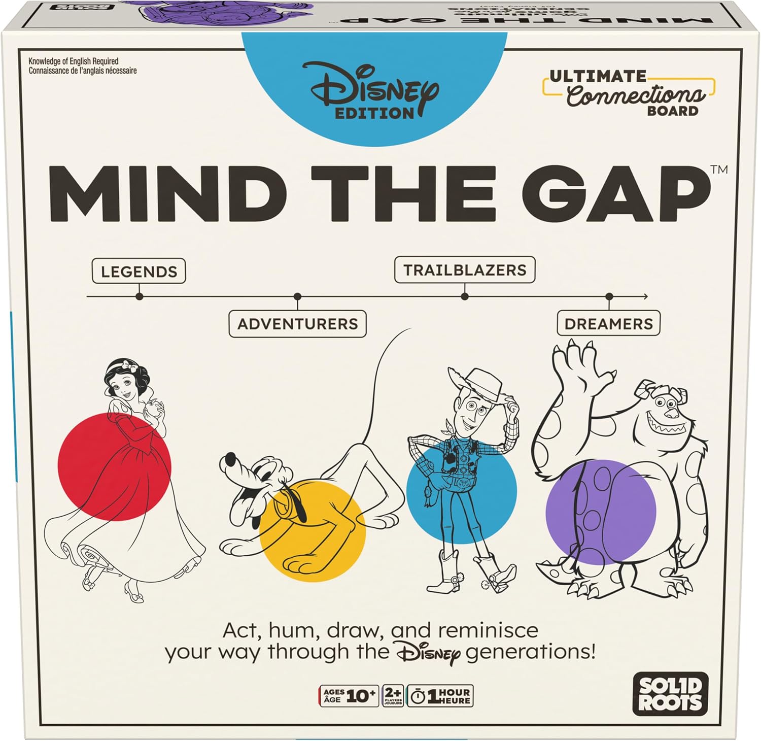 Mind the Gap Disney Edition board game box featuring Disney characters and category labels.