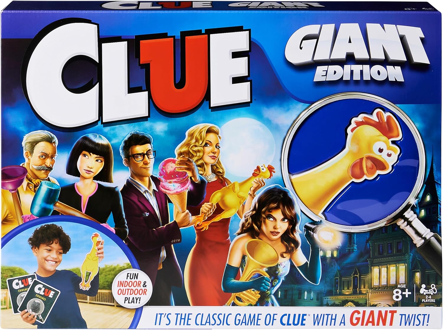 Giant Clue Classic Mystery Party game box with character images and a magnifying glass.