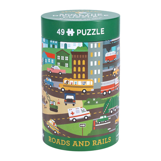 Spot the Difference Puzzle: Roads and Rails with city scenes.