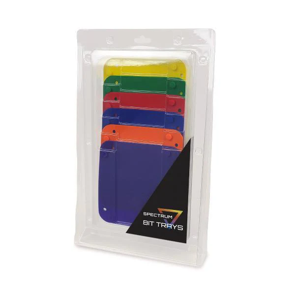 Set of five foldable Board Game Bit Trays in assorted colors for organizing game pieces.