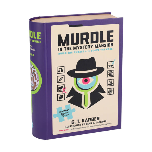 Murdle in the Mystery Mansion 500-piece jigsaw puzzle with detective-themed, logic game-inspired design.
