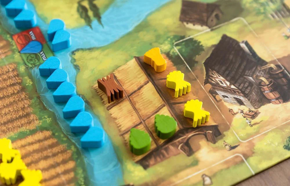 Beer & Bread 2-player card game with wooden pieces and farm-themed artwork.