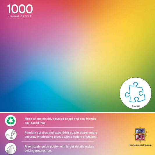 Rainbow Gradient 1000 Piece Puzzle with eco-friendly details displayed at the bottom.