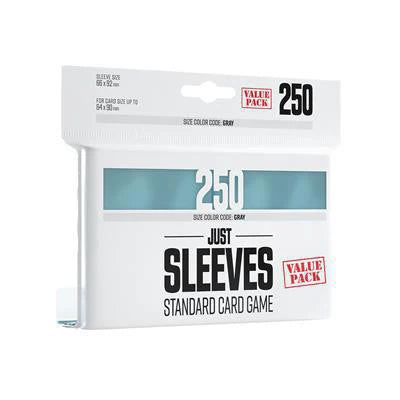 Just Sleeves Standard Card Size Clear Sleeves, 200-count pack, clear sleeves in white and blue packaging.