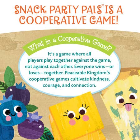 Snack Party Pals cooperative game with snack character pieces for preschool fine motor skill development.