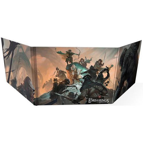D&D 5E Lord of the Rings Loremasters Screen featuring illustrated Gandalf leading a battle.