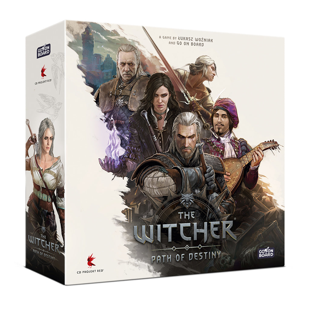 The Witcher: Path of Destiny - Deluxe Edition board game box featuring illustrated Witcher series characters.
