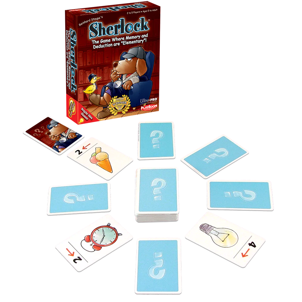 Sherlock card game set with cards arranged in a circle, prepared for gameplay.